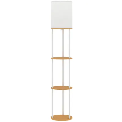 HOMCOM Lampă de podea cu rafturi cu 3 temperaturi de culoare telecomandă pentru living dormitor birou lemn natural | Aosom Romania