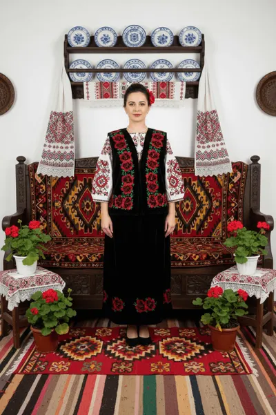 Costum Popular din catifea cu broderie traditionala Carmen 3