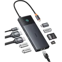 Hub USB-C Baseus Dual Display, 1 x USB-A 3.0 - 2 x USB-A - 2 x USB-C - 2 x HDMI - 1 x RJ45 - 1 x SD - 1 x microSD, Negru B00061800123-01