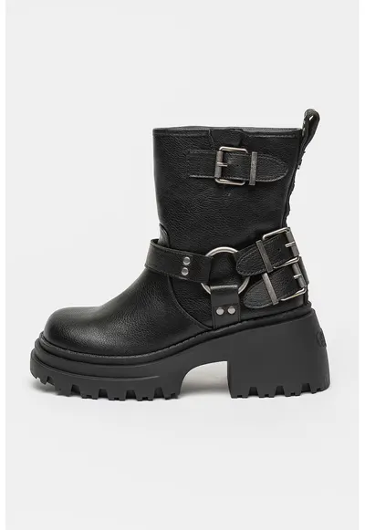 Ghete biker cu toc masiv Bravr Biker - Negru
