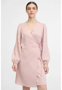 Rochie cambrata cu decolteu in V si model - Roz prafuit