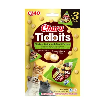 Churu Cat Tidbits Recompense pentru Pisici cu Pui si Dashi 3 Buc