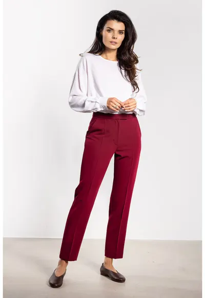 Pantaloni tigareta de dama cu dunga – croiala clasica eleganta A746 - Visiniu