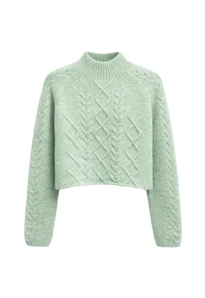 Pulover dama model Argyle - guler semi-rulat - verde menta - acril si poliester - One Size INTL