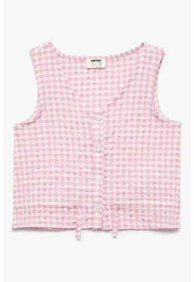 Bluza cu nasturi in carouri - Alb/Roz
