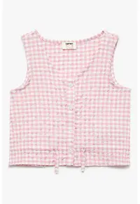 Bluza cu nasturi in carouri - Alb/Roz