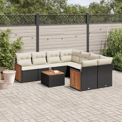 Gossi set mobilier de gradina cu perne, 9 piese, negru, poliratan