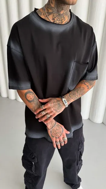 Tricou Oversize Spray Black Tsmh10(m25-11) (mărime: S)