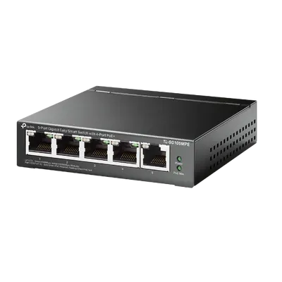 "5-Port Gigabit Easy Smart Switch with 4-Port PoE+ PORT: 4× Gigabit PoE+ Ports, 1× Gigabit Non-PoE Ports SPEC: 802.3af/at, 120 W