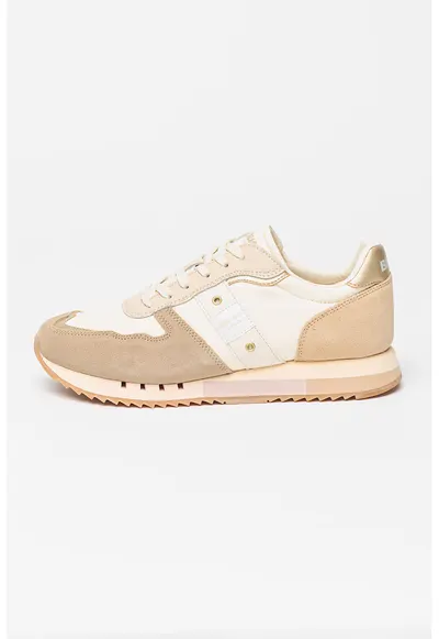 Pantofi sport cu insertii de piele intoarsa - Maro taupe/Crem