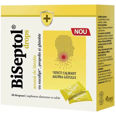 Biseptol Dropsuri cu Aroma de Lamaie 100g