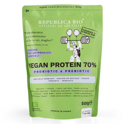 Vegan Protein 70% - Probiotic & Prebiotic, 500g, ecologic, gust cookie, Republica BIO