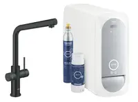 Baterie de bucatarie Grohe Blue Home 31454KS1, 3/8 inch, monocomanda, pipa inalta, filtrare, racire, apa carbogazoasa, cartus ceramic, pivotanta, mat, Negru