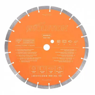 Disc diamantat segmentat pentru zidarie, beton si piatra naturala Evolution PD300SEG-CS, O300x22.2 mm, 20 dinti