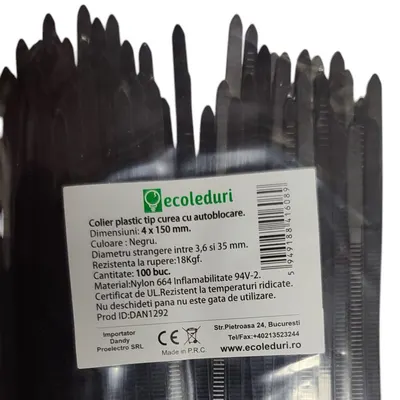 Cose , colier plastic 4x150 mm Negre 100 buc set