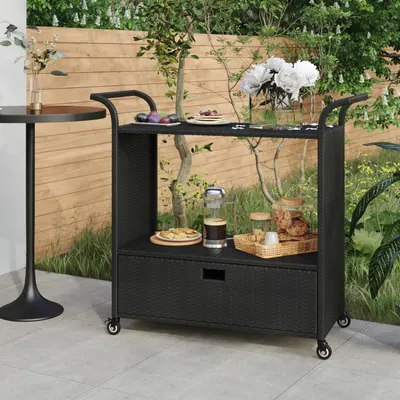 Gossi carucior de bar cu sertar, negru, 100x45x97 cm, poliratan