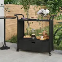 Gossi carucior de bar cu sertar, negru, 100x45x97 cm, poliratan