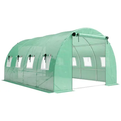 Outsunny Seră cca. 4 x 3 x 2 m, seră din folie cu uși rulante, 2 uși cu fermoar & 8 ferestre cu plasă, tije de susținere, Verde | Aosom Romania