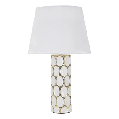 Veioză albă-aurie din ceramică cu abajur textil (înălțime 56 cm) Glam Carv – Mauro Ferretti