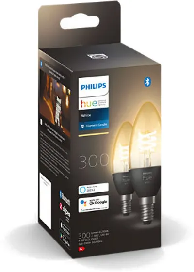 Becuri inteligente Philips - Hue, 4.5W, E14, B35, 2 bucăți, dimmer