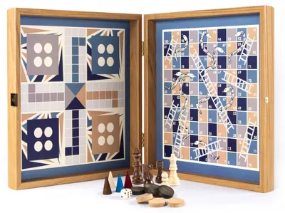 Set Manopoulos 4 în 1 - Șah, table, Nu te supăra, frate!, Șerpi și scări, Navy Blue