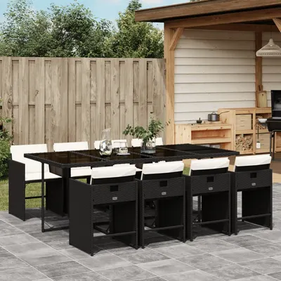 Gossi set mobilier de gradina cu perne, 9 piese, negru, poliratan