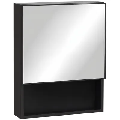 kleankin Șifonier de baie cu oglindă montat pe perete din oțel inoxidabil cu ușă și raft dim.46 x 13,5 x 58 cm negru | Aosom Romania