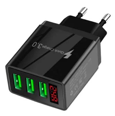 Incarcator PRIZA 3 USB cu DISPLAY LED Inteligent negru Adaptor 220V