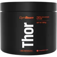 GymBeam Thor Pre-Workout favorizează performanțele sportive cu cafeina aroma Strawberry & Kiwi 210 g