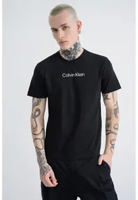 Tricou cu decolteu la baza gatului si imprimeu logo - Negru/Alb optic