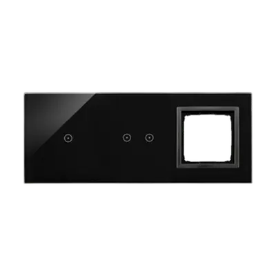 Panou Touch 3 module, modul 1: 1 comanda touch, modul 2: 2 comenzi orizontale touch, modul 3: spatiu pentru modul antracit Simon 54, sticla neagra