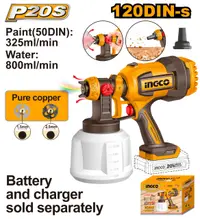 Pistol de vopsit 20V cu functie de suflare, debit 800ml/min, rezervor 1000ml, fara acumulator, INGCO CSGLI2004