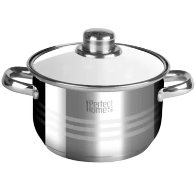 Oala din Inox cu Capac din Sticla, 4 l, Diametru 22.8 cm, Argintie, Perfect Home