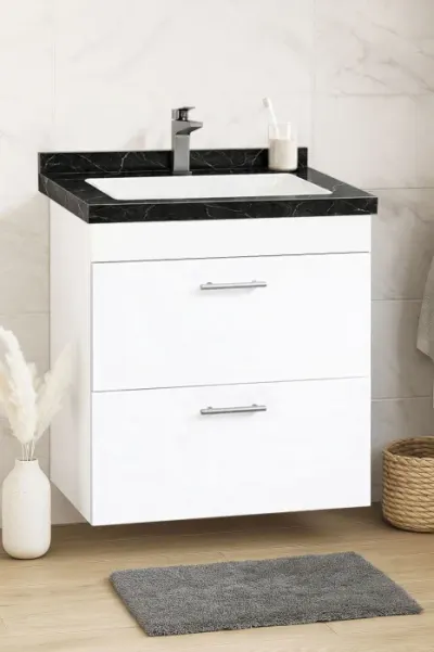 Set Baza si Lavoar seria 867, suspendata, cu sertare, 60 cm, alb + negru