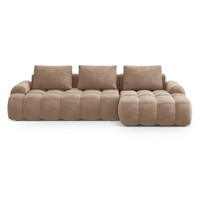 Colțar maro deschis extensibil/cu spațiu de depozitare cu tapițerie din catifea (cu colț pe partea dreaptă/cu șezlong) Linz – Cosmopolitan Design
