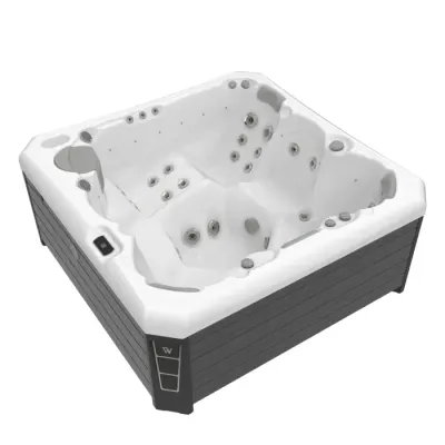 Minipiscina Malaga Life Deluxe alb lucios, Wellis, sistem stereo myMusic, 6 locuri, 218 218 cm