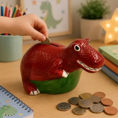 Pușculiță din ceramică, Deluxebase, model t-rex vișiniu