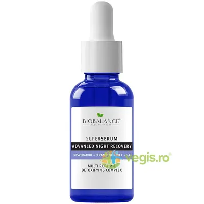 Ser pentru Noapte Intensiv Reparator, Antirid si Iluminator cu Resveratrol + Ceramide + Vitamina C + Acid Hialuronic Super Serum 30ml