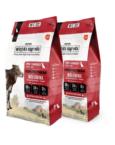 WIEJSKA ZAGRODA Hrană uscată monoproteică cu vită pentru câini M/L 2x6 kg