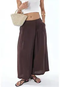 Pantaloni dama - Palazzo - inchidere cu nasturi - maro cafea - 70% modal - 30% viscoza