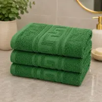 Set 3 prosoape mari, Greek Border, 70x130cm, din 100% bumbac pakistanez, 500g, Verde