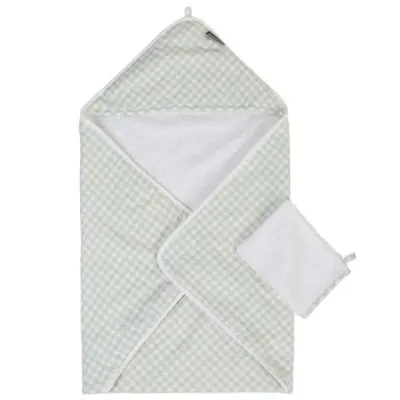 Prosop cu gluga si manusa de baie Childhome 80x80 cm Jerse Muselina Verde