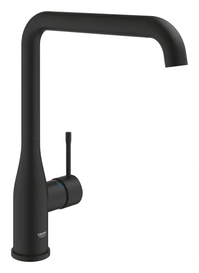 Baterie de bucatarie Grohe Essence 30505KF0, 3/8'', tip L, pipa inalta, pivotanta, cartus ceramic, mat, Negru