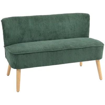 HOMCOM Canapea de 2 locuri tapițată, lemn, material textil cu aspect de catifea, spumă, 117 x 56,5 x 77 cm, Verde | Aosom Romania