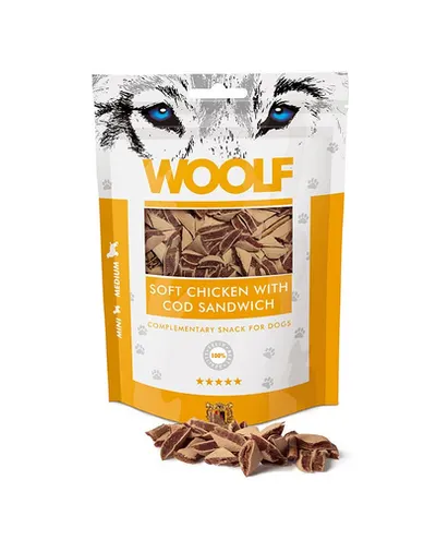 WOOLF Soft Chicken With Cod Sandwich 100g tartine moi cu pui si cod, pentru caini