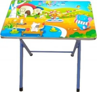 Masuta pentru copii Novokids My first folding table Albastru din MDF, pliabila, dimensiuni 60X40X56 cm, 2 nivele de inaltime, suprafata lucioasa