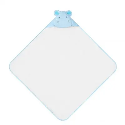 Prosop cu gluga din bumbac pentru bebelusi Hipopotam Bleu 84x84cm