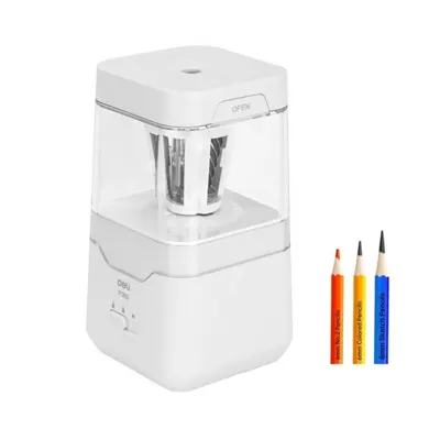 Ascuțitoare electrică Deli Premium - E71202, sursă de alimentare dublă, albă