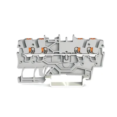 4-conductor through terminal block; with push-button; 1 mm²; with test port; side and center marking; for DIN-rail 35 x 15 and 35 x 7.5; Push-in CAGE CLAMP®; 1,00 mm²; gray