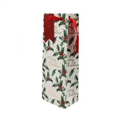 Pungă cadou Crăciun SDE B HOLLY GLITTER